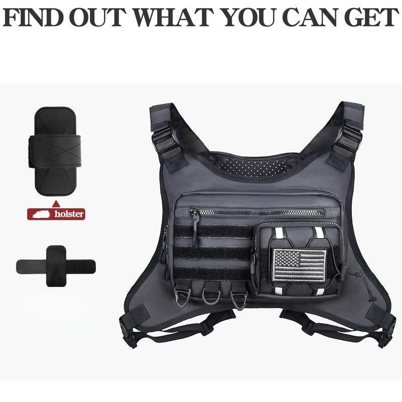 Chest Bag for Men Women, Tactical Chest Rig with Holster, Sport Chest Pack for Outdoor, Running Vest for Hiking, Cycling, Travel, Workouts, EDC