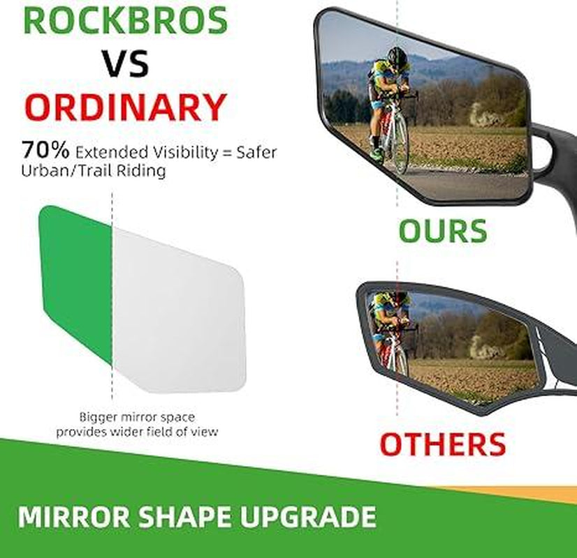 ROCKBROS Bicycle Mirror Handlebar Mount Bar End Mirror, 360° Adjustable Bicycle Mirrors for Handlebars, HD Automotive Grade Glass, Scratch-Resistant for E-Bike, MTB, and Electric Bicycles Left