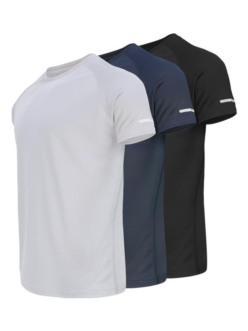 Men'S Reflective Design Casual Short Sleeve T-Shirt, Breathable Summer Top for Running Gym, Fitted Striped Tee for Daily Wear