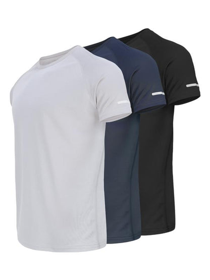 Men'S Reflective Design Casual Short Sleeve T-Shirt, Breathable Summer Top for Running Gym, Fitted Striped Tee for Daily Wear