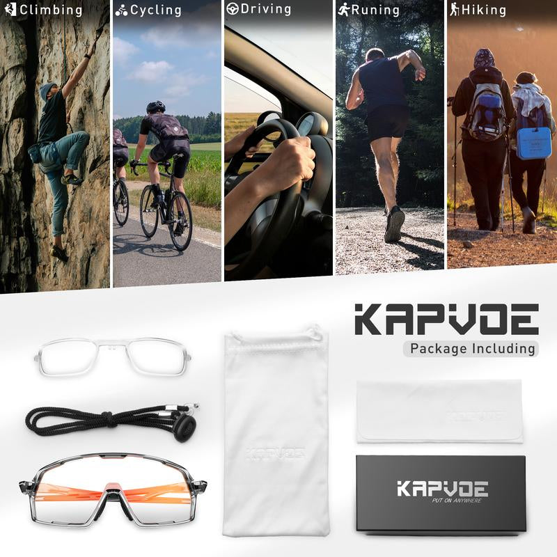Kapvoe New Photochromic Sunglasses Outdoor Bike Cycling Glasses Men Women MTB Road Bicycle Sports Mountaineering UV400 Goggles