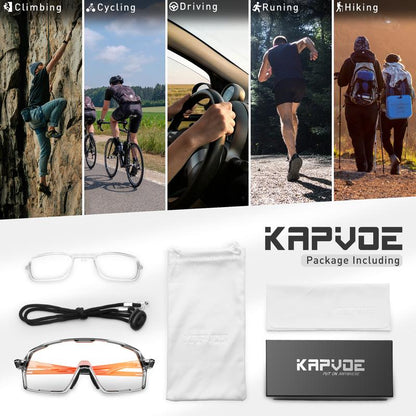 Kapvoe New Photochromic Sunglasses Outdoor Bike Cycling Glasses Men Women MTB Road Bicycle Sports Mountaineering UV400 Goggles