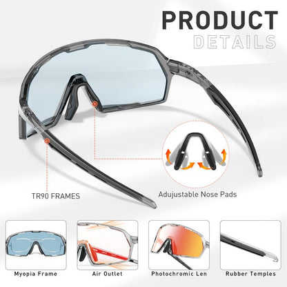 Kapvoe New Photochromic Sunglasses Outdoor Bike Cycling Glasses Men Women MTB Road Bicycle Sports Mountaineering UV400 Goggles