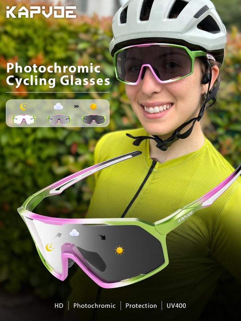 Kapvoe New Photochromic Sunglasses Outdoor Bike Cycling Glasses Men Women MTB Road Bicycle Sports Mountaineering UV400 Goggles