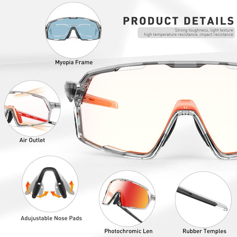 Kapvoe New Photochromic Sunglasses Outdoor Bike Cycling Glasses Men Women MTB Road Bicycle Sports Mountaineering UV400 Goggles
