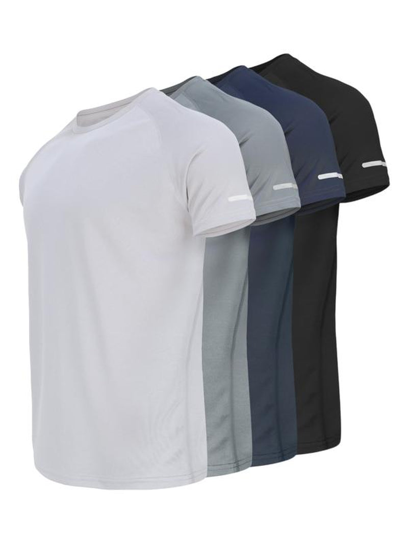 Men'S Reflective Design Casual Short Sleeve T-Shirt, Breathable Summer Top for Running Gym, Fitted Striped Tee for Daily Wear
