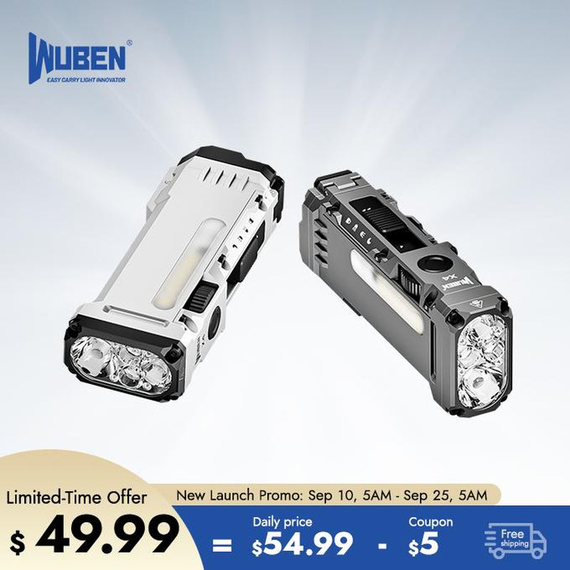 WUBEN X4 1500 Lumens EDC Flat Flashlight, RGB Mood Light & Side Camping Lamp, Instant-On Tail Switch, USB-C Rechargeable, IP68 Waterproof for Camping, Hiking, Night Patrol