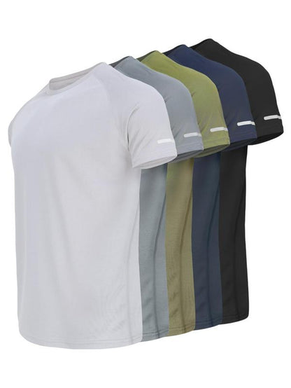 Men'S Reflective Design Casual Short Sleeve T-Shirt, Breathable Summer Top for Running Gym, Fitted Striped Tee for Daily Wear