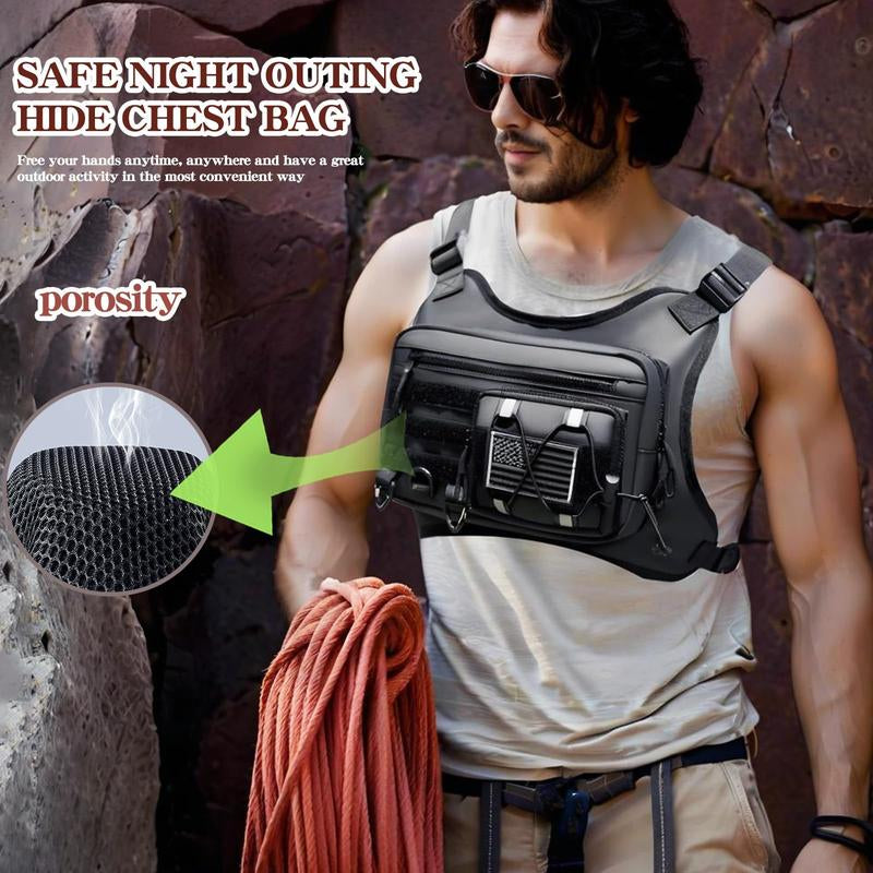 Chest Bag for Men Women, Tactical Chest Rig with Holster, Sport Chest Pack for Outdoor, Running Vest for Hiking, Cycling, Travel, Workouts, EDC