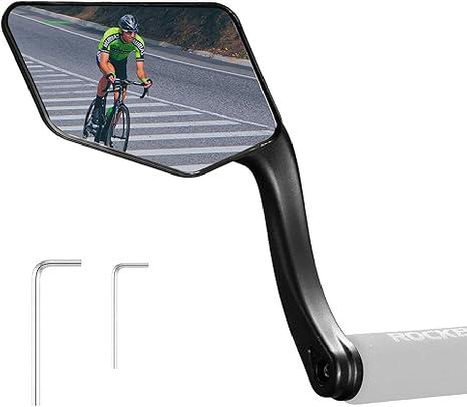 ROCKBROS Bicycle Mirror Handlebar Mount Bar End Mirror, 360° Adjustable Bicycle Mirrors for Handlebars, HD Automotive Grade Glass, Scratch-Resistant for E-Bike, MTB, and Electric Bicycles Left