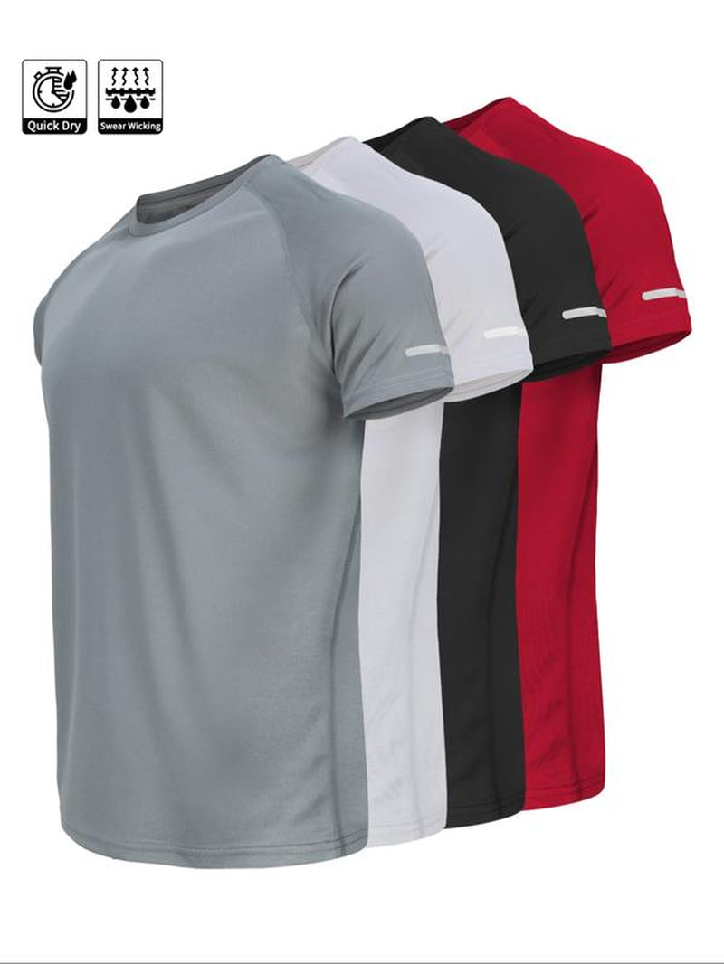 Men'S Reflective Design Casual Short Sleeve T-Shirt, Breathable Summer Top for Running Gym, Fitted Striped Tee for Daily Wear