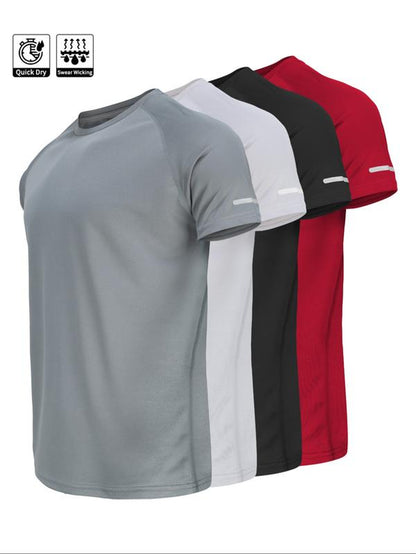 Men'S Reflective Design Casual Short Sleeve T-Shirt, Breathable Summer Top for Running Gym, Fitted Striped Tee for Daily Wear