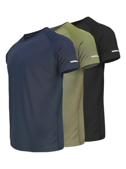 Men'S Reflective Design Casual Short Sleeve T-Shirt, Breathable Summer Top for Running Gym, Fitted Striped Tee for Daily Wear