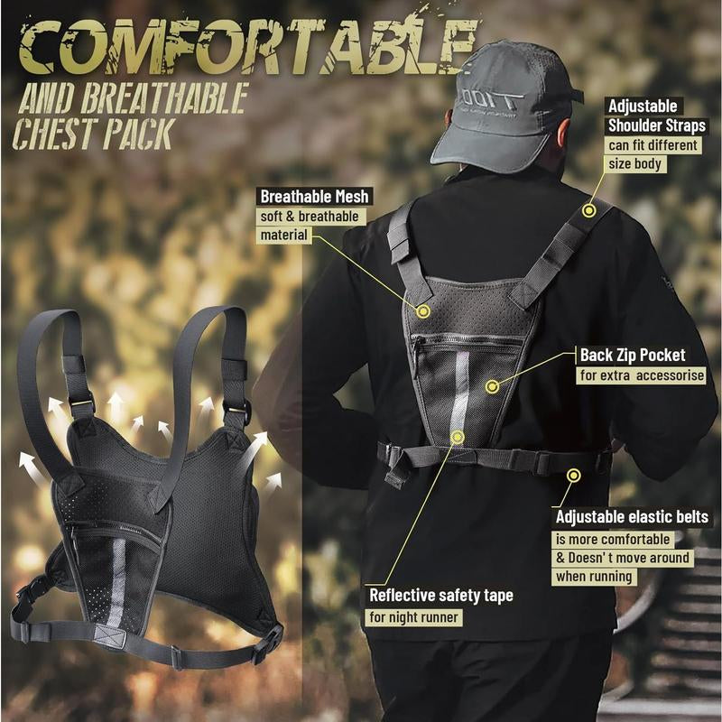 Chest Bag for Men Women, Tactical Chest Rig with Holster, Sport Chest Pack for Outdoor, Running Vest for Hiking, Cycling, Travel, Workouts, EDC