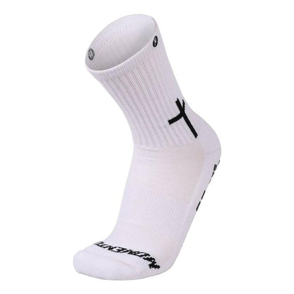 Momentum Cross White Religious Men and Women Soccer Socks, Anti-Slip Grip Socks for Soccer, Running, Basketball, Football, Crew Length.