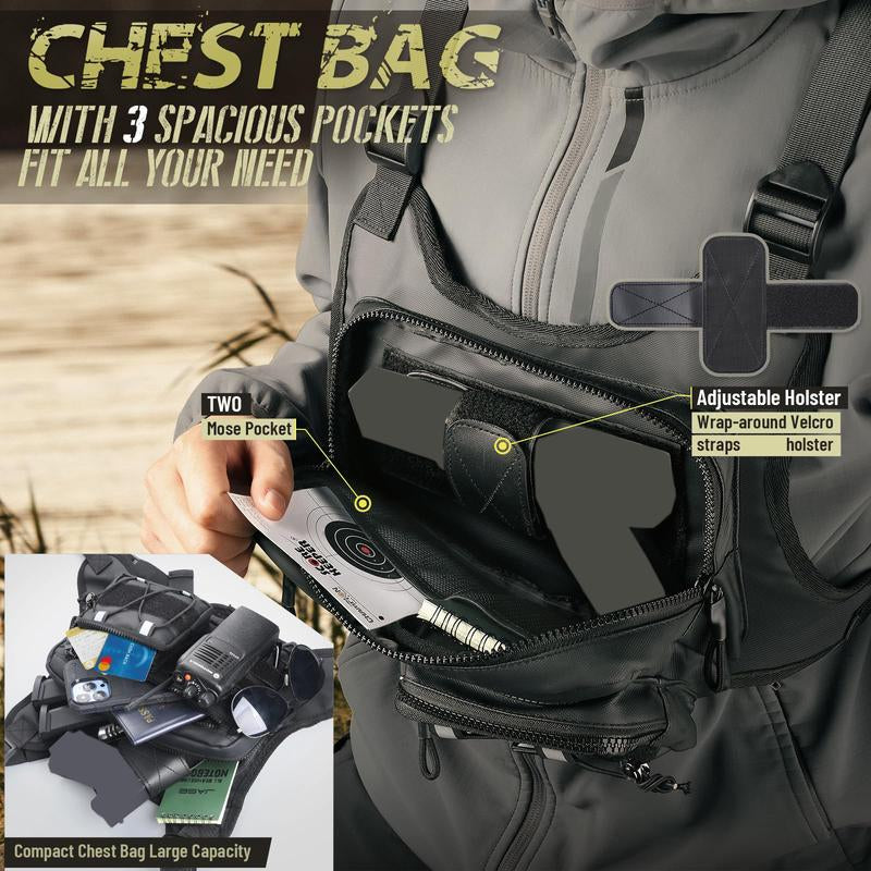 Chest Bag for Men Women, Tactical Chest Rig with Holster, Sport Chest Pack for Outdoor, Running Vest for Hiking, Cycling, Travel, Workouts, EDC