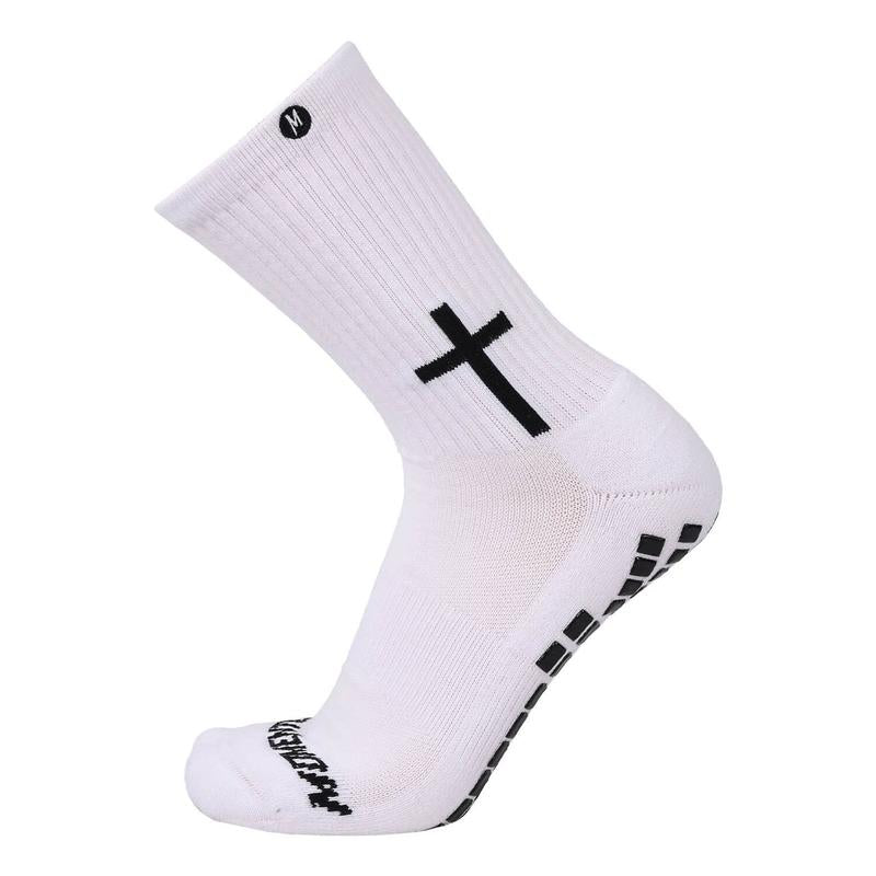 Momentum Cross White Religious Men and Women Soccer Socks, Anti-Slip Grip Socks for Soccer, Running, Basketball, Football, Crew Length.