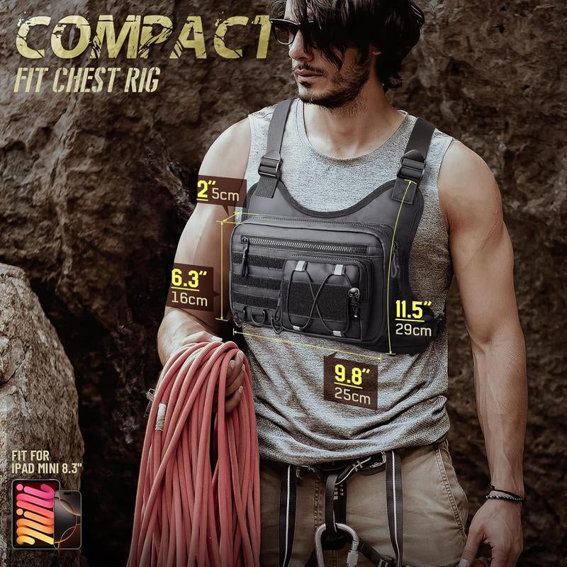 Chest Bag for Men Women, Tactical Chest Rig with Holster, Sport Chest Pack for Outdoor, Running Vest for Hiking, Cycling, Travel, Workouts, EDC