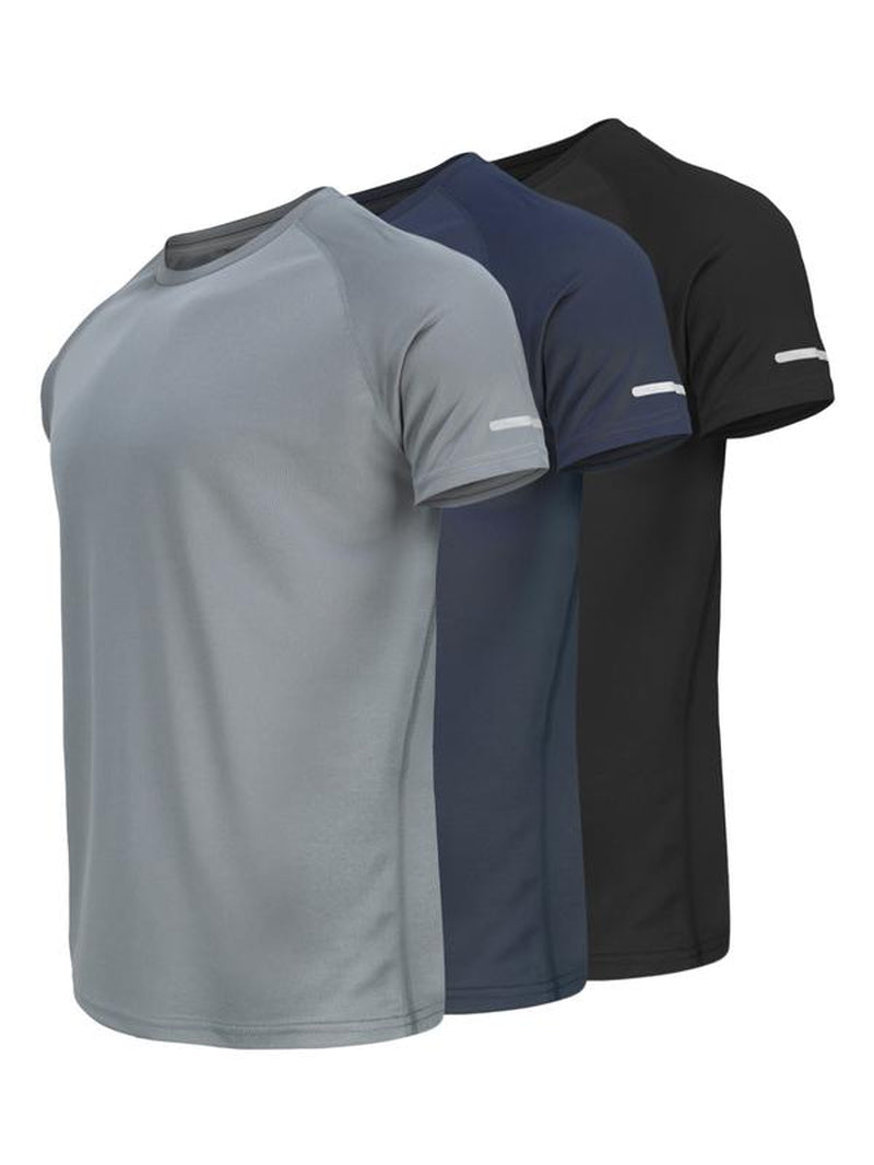 Men'S Reflective Design Casual Short Sleeve T-Shirt, Breathable Summer Top for Running Gym, Fitted Striped Tee for Daily Wear