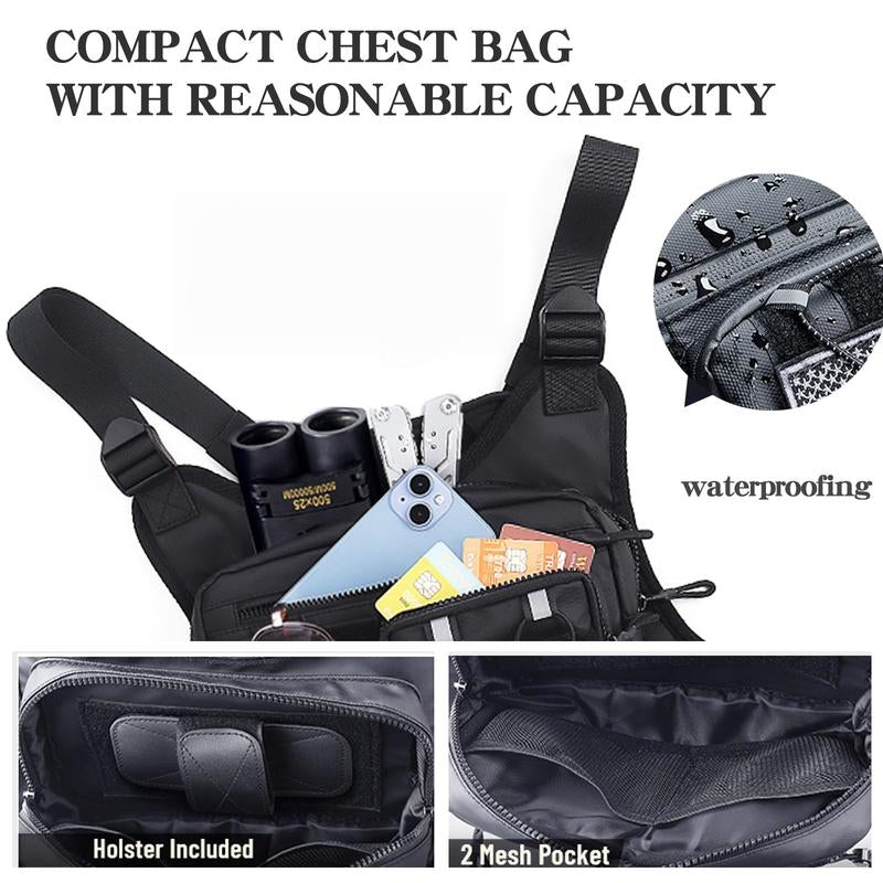Chest Bag for Men Women, Tactical Chest Rig with Holster, Sport Chest Pack for Outdoor, Running Vest for Hiking, Cycling, Travel, Workouts, EDC